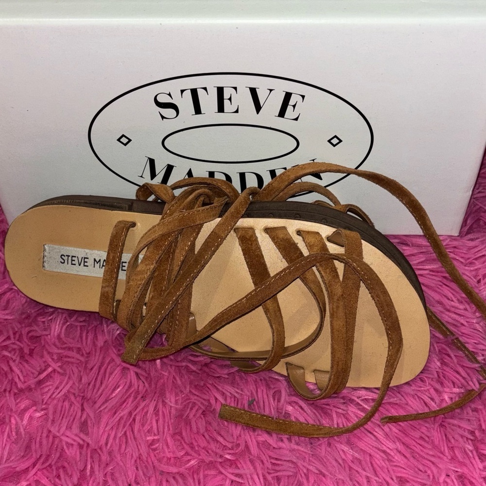 Steve Madden Tellers Brown Suede Open Toe Strap Tie Up Sandals Women Size 9 - Picture 4 of 4